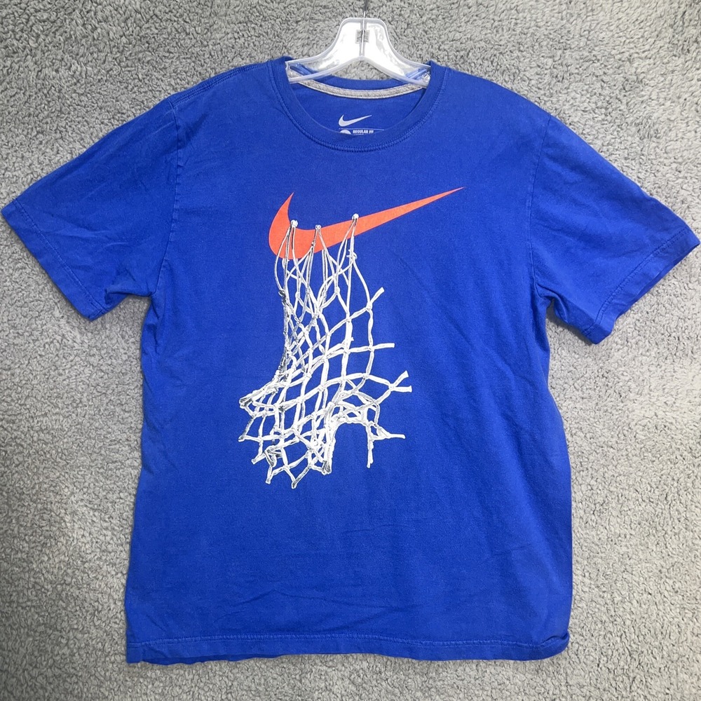 Nike‎ T Shirt Men's Size L Blue Center Swoosh Basketball Net